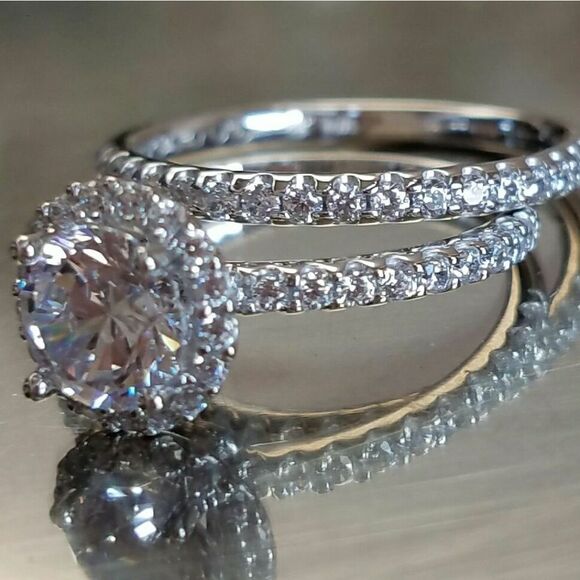 14k Solid White Gold Engagement wedding Ring Set - Picture 3 of 8